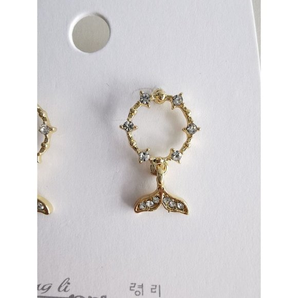 Brand New 14K Gold Plated Mermaid Tail Dangle Earrings - Picture 2 of 6